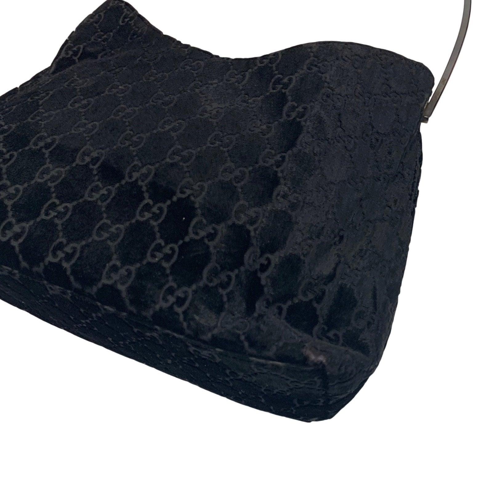 Treasures of NYC - Gucci Black Velvet Logo Metal Handle Bag