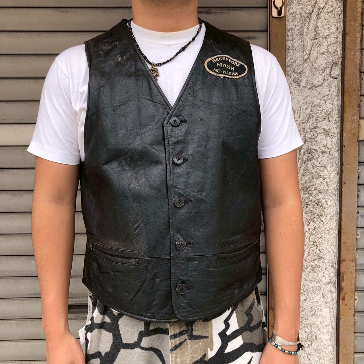 90s US製 HOUNDTREE&YORKE》本革 ヴィンテージ レザーベスト MCクラブ