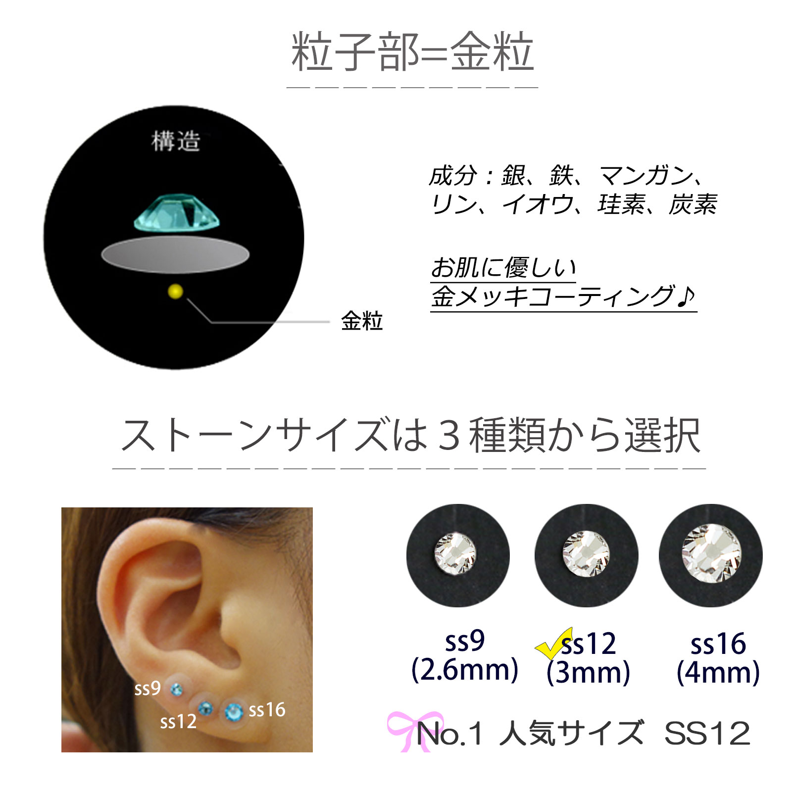 金粒使用 耳つぼジュエリー 大容量100粒 ミックスカラー オーダー