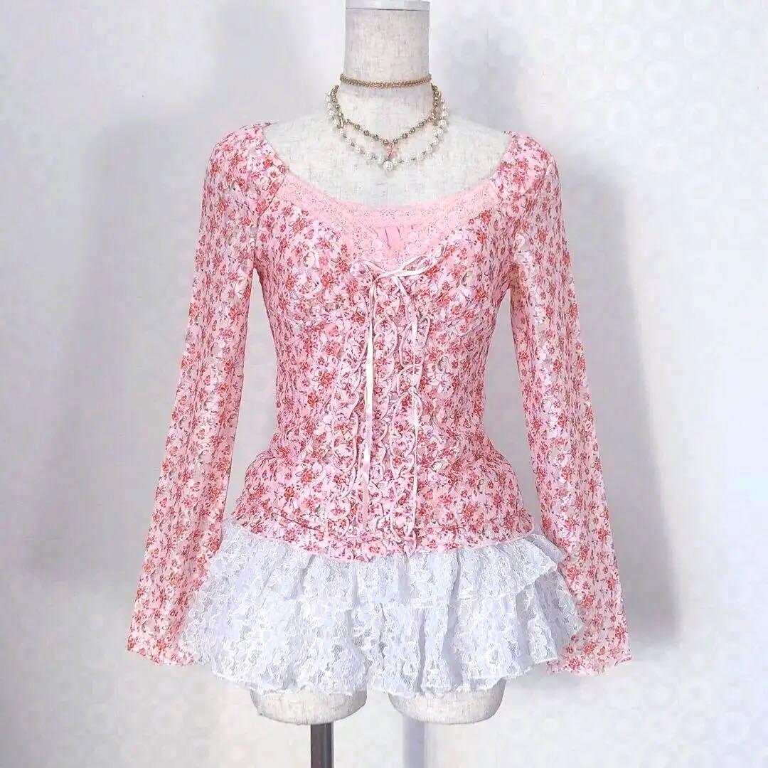 Y2K 平成ギャル 花柄 レース フェアリーグランジ バレエコア ロリータ